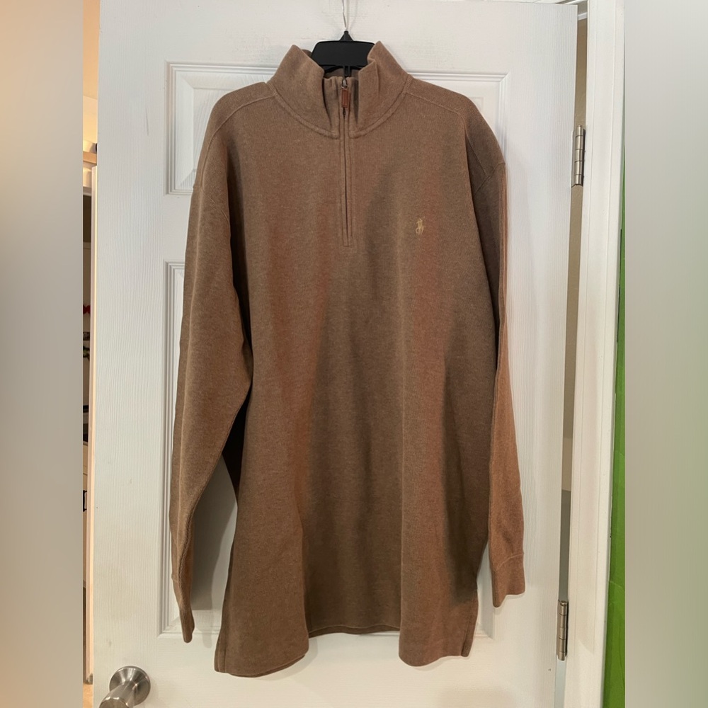 Polo by Ralph Lauren cotton quarter-zip pullover sweater in tan - XL Tall